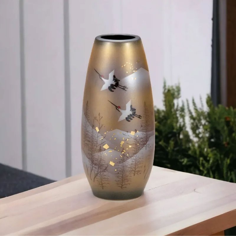 [Entrance Ceremony] Kutani Ware-No. 8.5 Vase Wood Tachikaku - เซรามิก - ดินเผา สีทอง