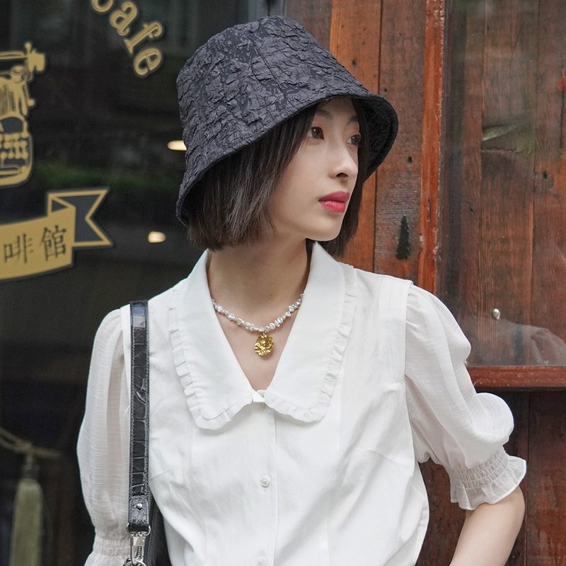 褶皺肌理黑色漁夫帽|Life-002 - 帽子 - 聚酯纖維 黑色