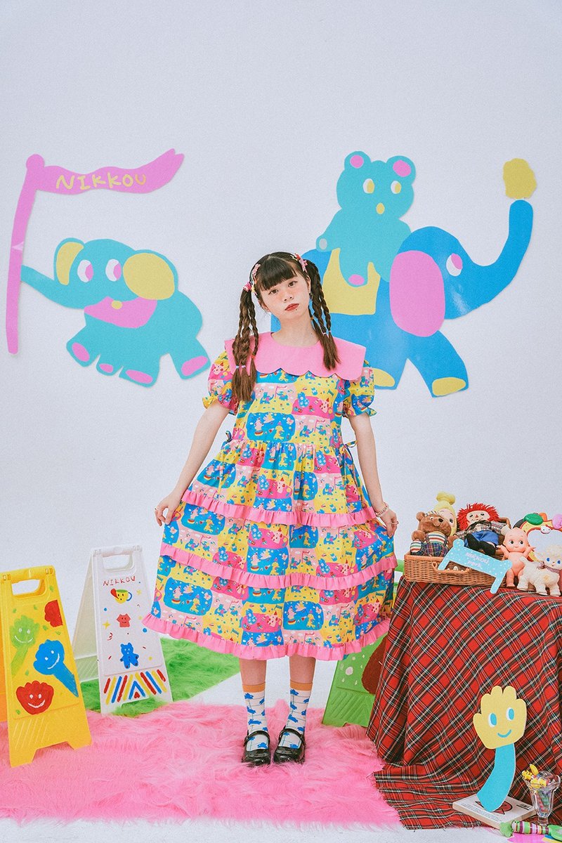 Cute Animal Ruffle Cake Dress One-piece Dress - ชุดเดรส - ผ้าฝ้าย/ผ้าลินิน หลากหลายสี