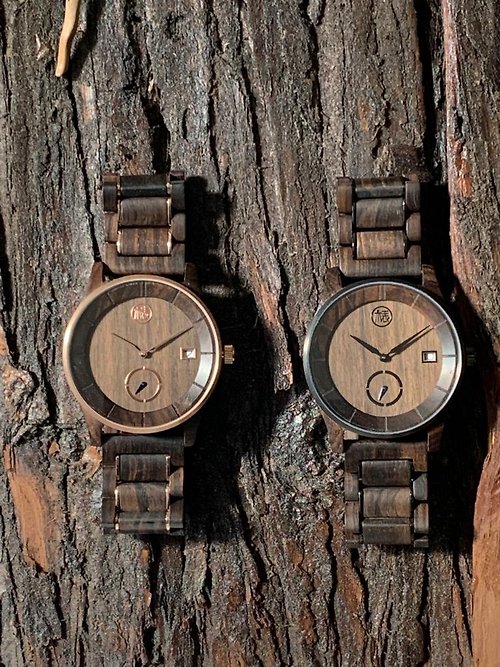 木表 文青薄裝小秒針設計 日曆木製手錶