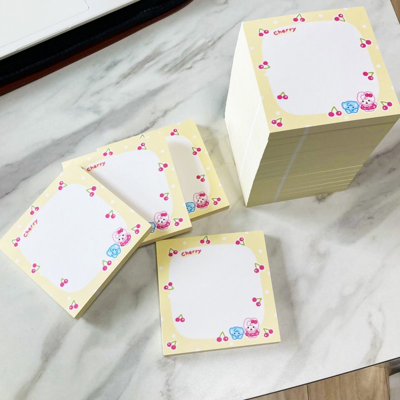 Cherry-filled MUNGMUNGI and elephants memo pad - Korean Cute Diary (lintam) - 便條紙/便利貼 - 紙 黃色