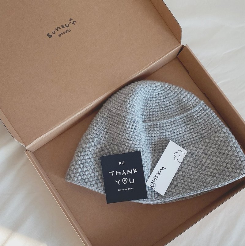 Winter Hat Soft Cozy Alpaca Wool Bucket Hat Gray - 帽子 - 羊毛 灰色