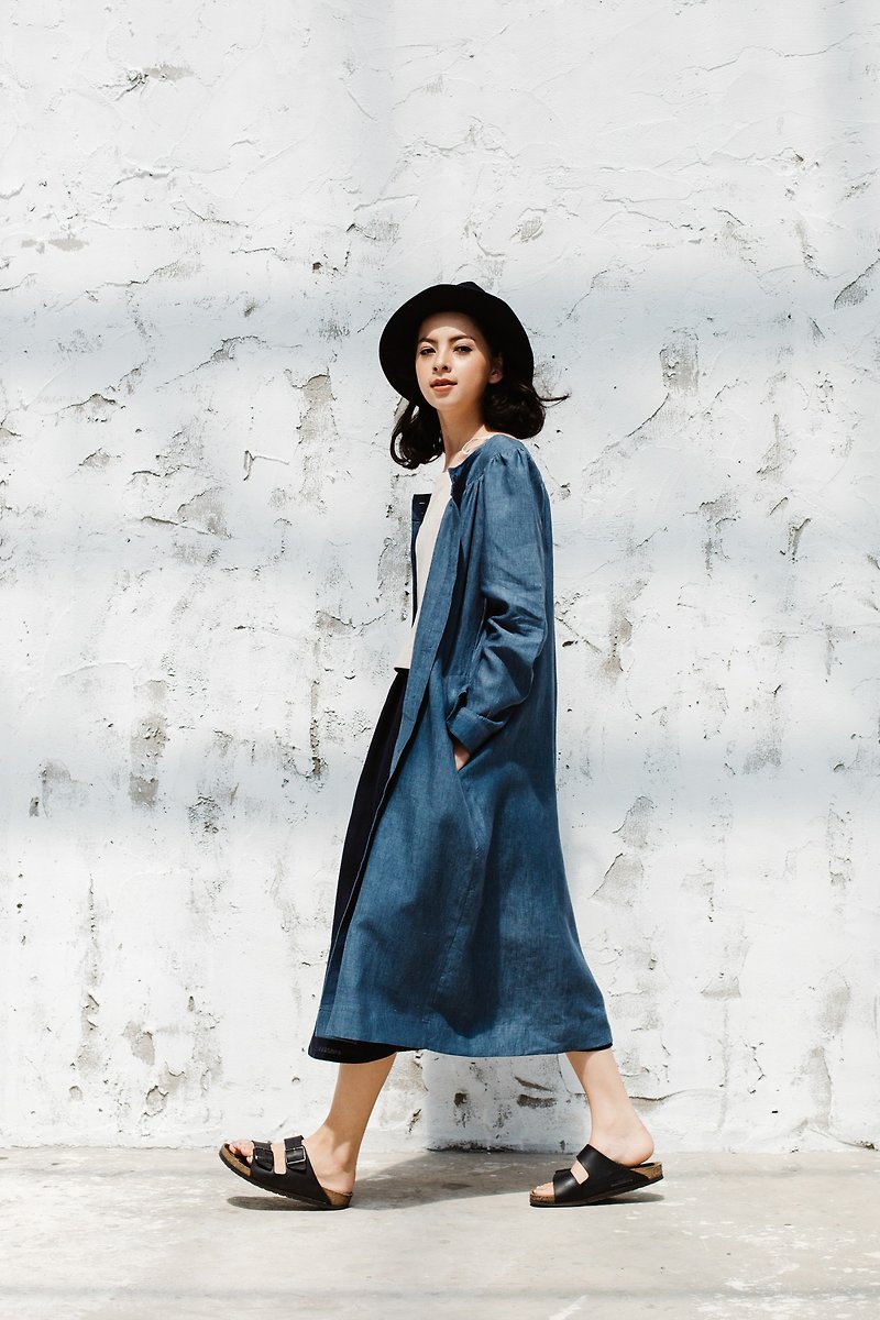 Blue Chambray Linen Robe - Women's Casual & Functional Jackets - Cotton & Hemp Blue