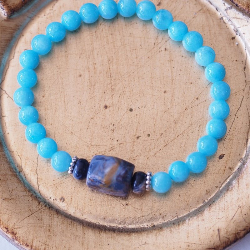 เครื่องประดับพลอย สร้อยข้อมือ สีน้ำเงิน - Peterstone Tianhe Stone Sterling Silver Bracelet Pietersite Amazonite Silver Bracelet