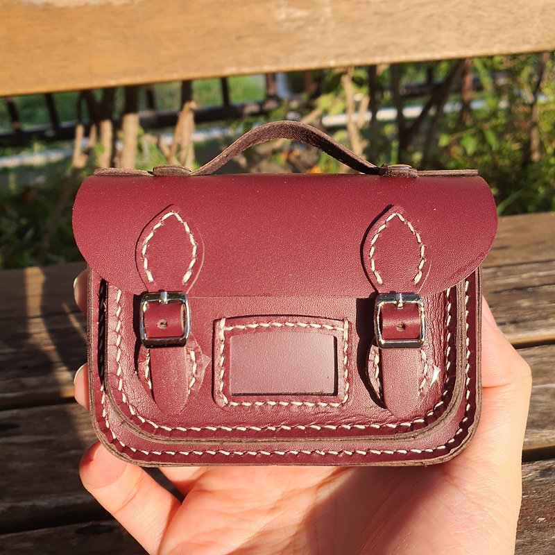 Mini satchel bag card wallet (magnet button) - ที่เก็บนามบัตร - หนังแท้ สีม่วง