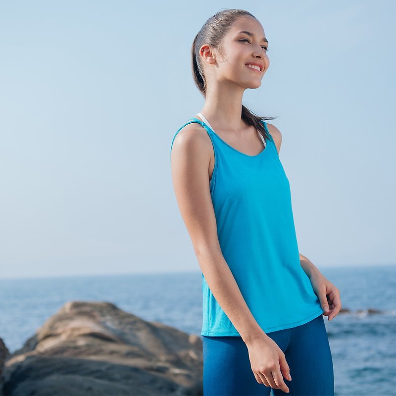 【MACACA】輕飄海洋罩衫 - AQA1253 土耳其藍 - 瑜珈服/瑜珈褲 - 聚酯纖維 藍色