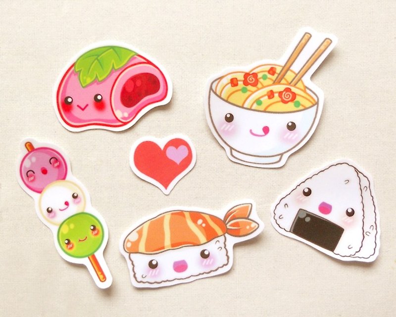 Japanese Cuisine Stickers 6 Pieces - Waterproof Stickers - Laptop Decals - Stickers - Paper Multicolor