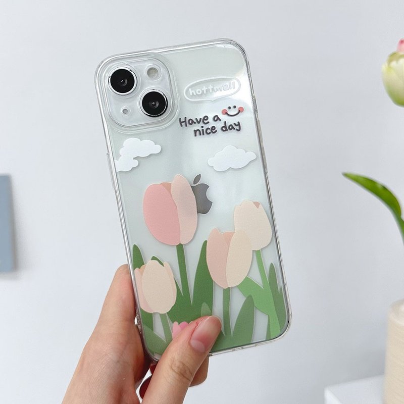 iPhone 16/15/14/13/12/11/XS/XR/7/8/SE2/SE3 Tulip Transparent Phone Case - 手機殼/手機套 - 塑膠 多色
