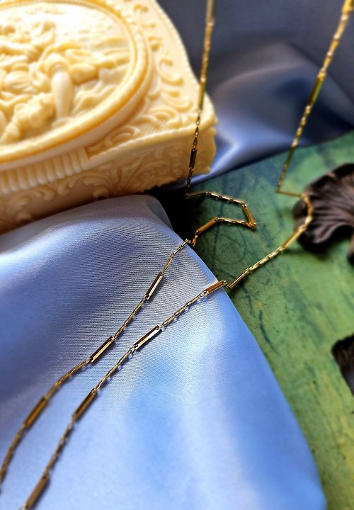 Hale黑爾典藏西洋古董 MONET莫內金色長方塊鍊節摩登項鍊/復古首飾/美國西洋古董飾品