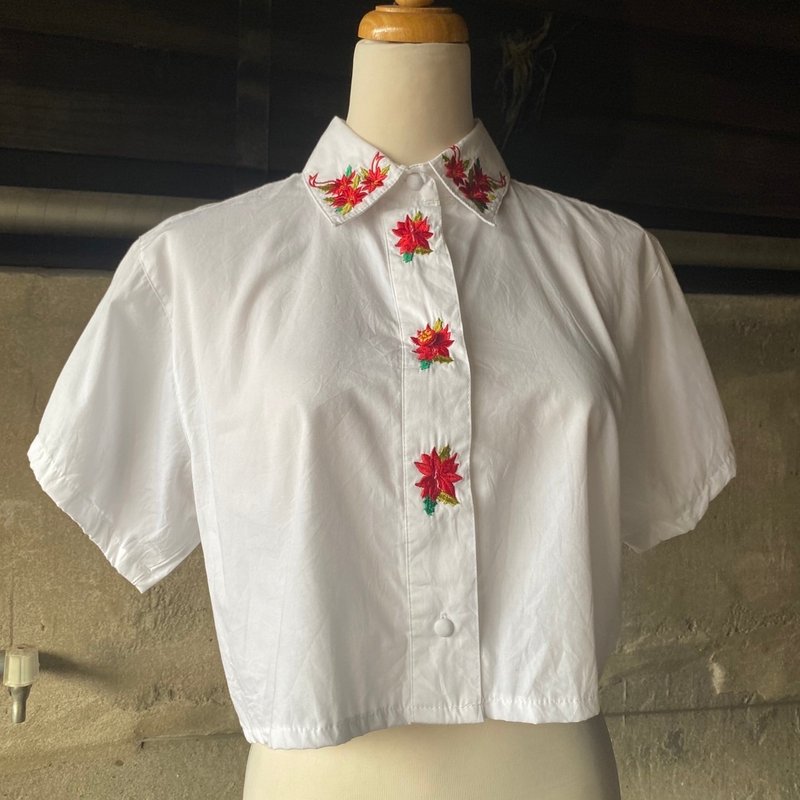 --Vintage--Embroidered Button Short Shirt - Women's Shirts - Other Materials White