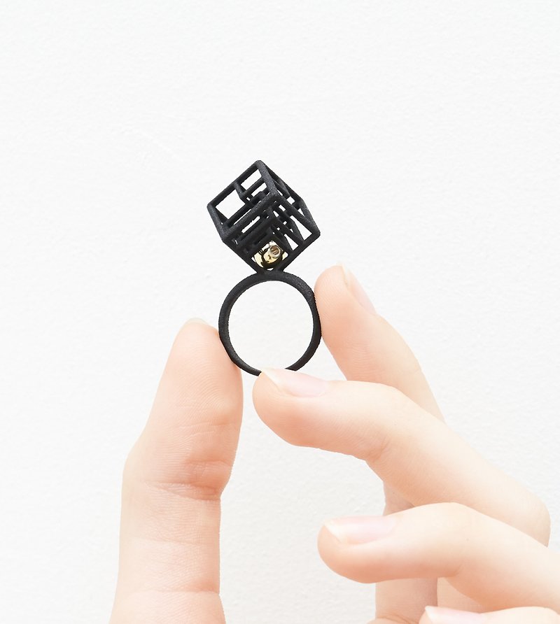【Infinity Art】3D printing small square box ring - แหวนทั่วไป - ไนลอน สีดำ