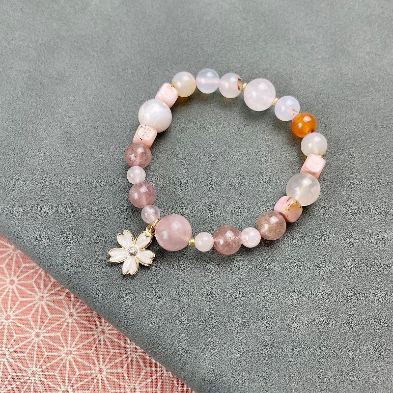 Pink Opal Agate Love Luck Peach Blossom Natural Crystal Japanese Handmade Gift Energy Stone Bracelet - Bracelets - Crystal Pink
