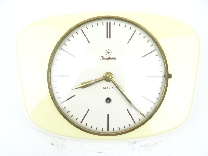 Vintage Antique Kitchen Clock German Wall Retro Ceramic Clock 8 day JUNGHANS - นาฬิกา - วัสดุอื่นๆ สีเหลือง