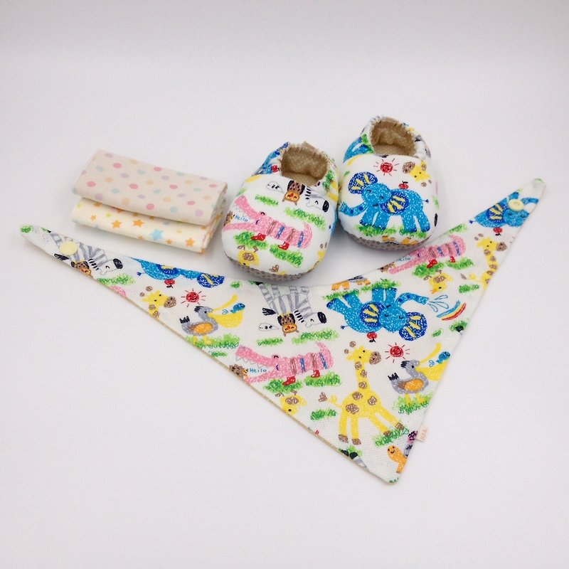 Wax painted Makino-Moon baby gift box (toddler shoes/baby shoes/baby shoes + 2 handkerchiefs + scarves) - ของขวัญวันครบรอบ - ผ้าฝ้าย/ผ้าลินิน หลากหลายสี