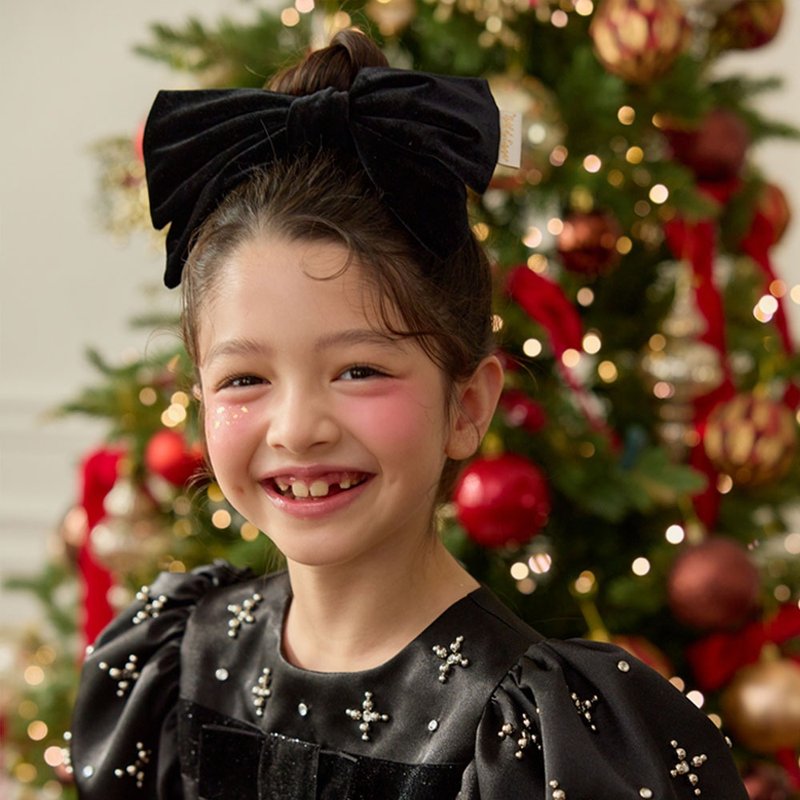 大蝴蝶结发夹 – 黑色丝绒 - 嬰兒手鍊/飾品 - 其他材質 金色