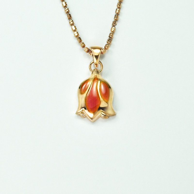Tulip Necklace (Small)-Passionate Orange - สร้อยคอ - เงิน สีส้ม