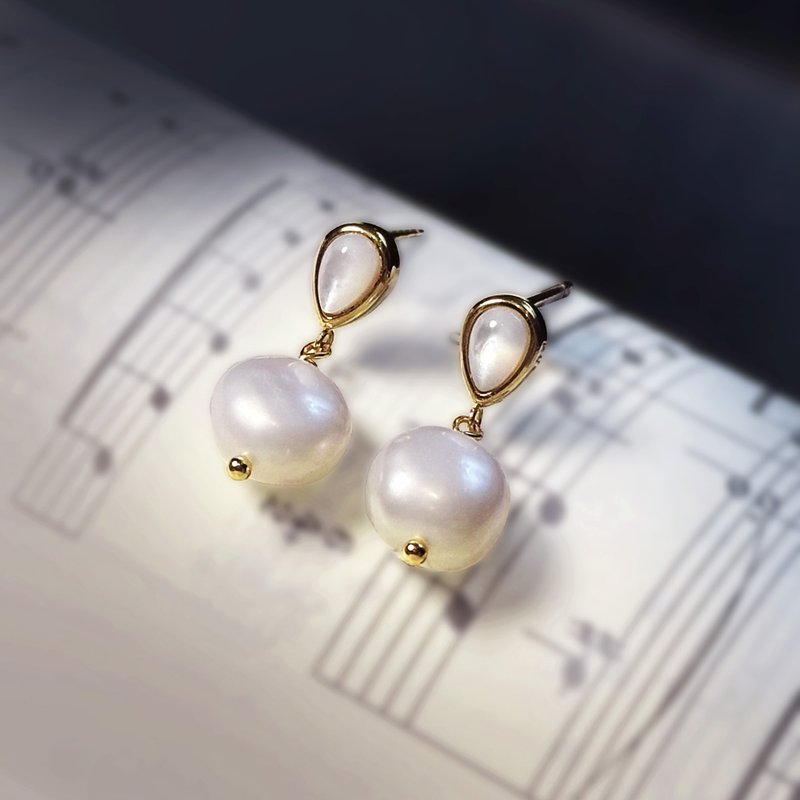 天然白蝶貝316醫療鋼珍珠耳環/珍珠耳環 寶石 垂墜耳環 抗過敏 - 耳環/耳夾/耳骨夾 - 珍珠 白色