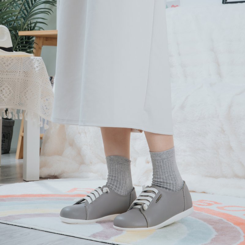 【寬腳友善】MIT舒適手工饅頭鞋。真皮。雪霧灰2828 - 女休閒鞋/帆布鞋 - 真皮 灰色