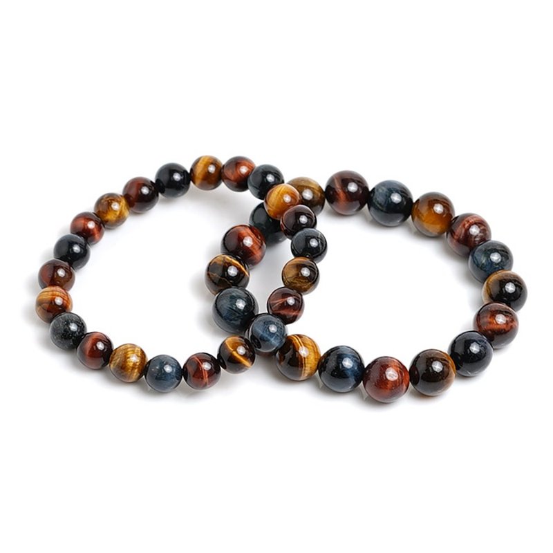 Tricolor Tiger Eye 8mm 10mm Bracelet Yellow Tiger Red Tiger Blue Tiger - Bracelets - Semi-Precious Stones Multicolor