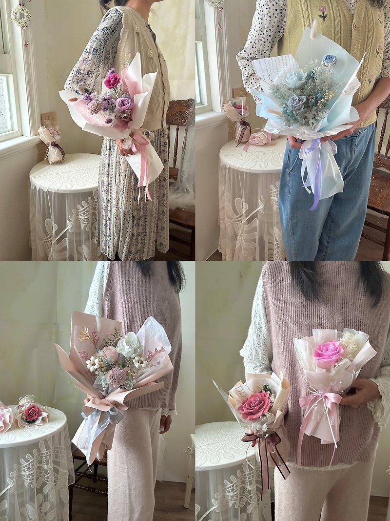 Korean style flower immortalized bouquet graduation dry bouquet Valentine's Day immortalized rose bouquet - Dried Flowers & Bouquets - Other Materials 
