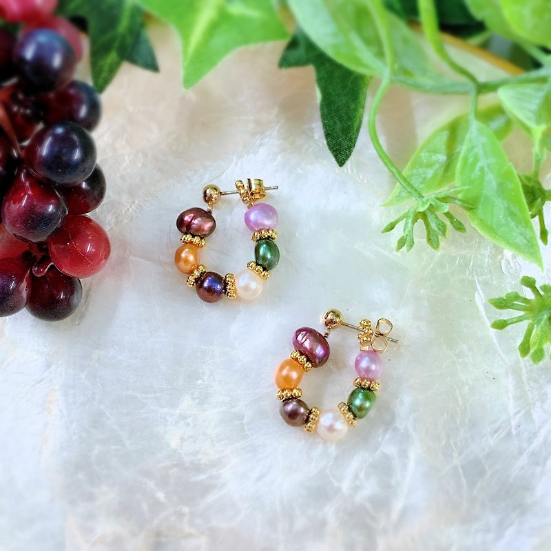 Rare colored pearls. C-double with earrings | 925 Silver Needle - ต่างหู - ไข่มุก หลากหลายสี