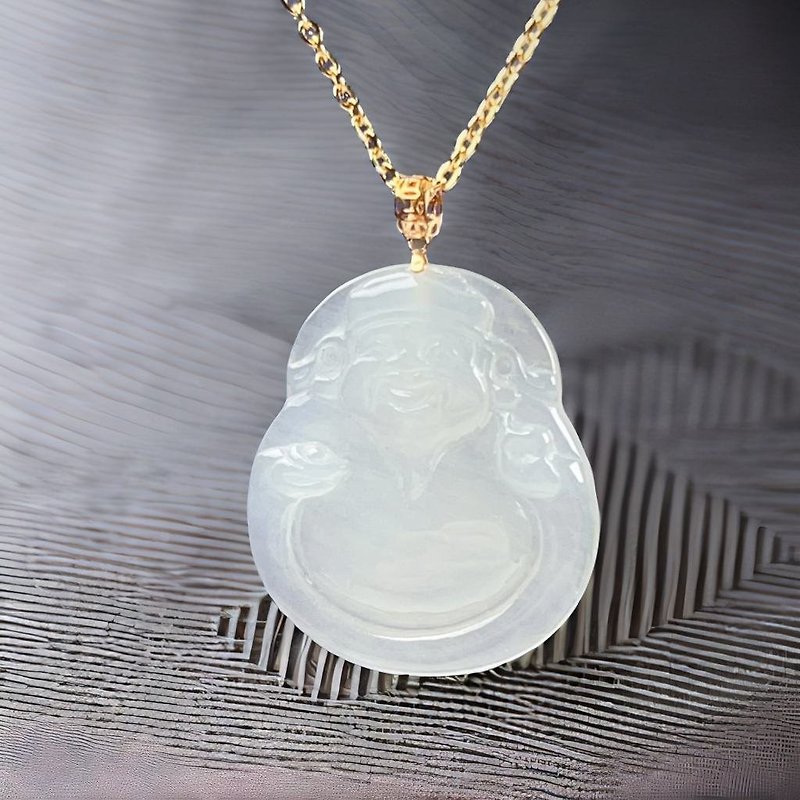 [Mother's Day Special] Ice Jade God of Wealth Necklace 18K Gold Pendant | Natural Burmese Jade Jade - สร้อยคอ - หยก สีใส