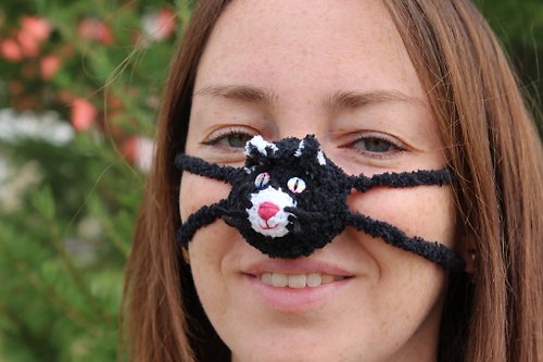 HappyEcoGifts Nose warmer black cat face mask. Gifts for cat lovers.