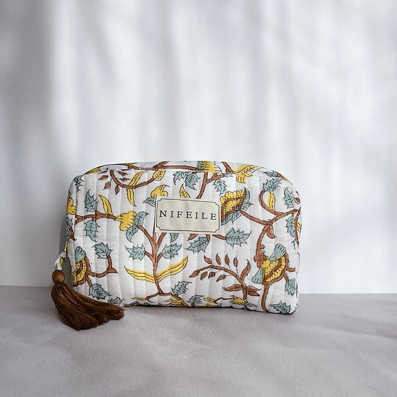 Quilted Pouch #Green Tree - Toiletry Bags & Pouches - Cotton & Hemp Brown