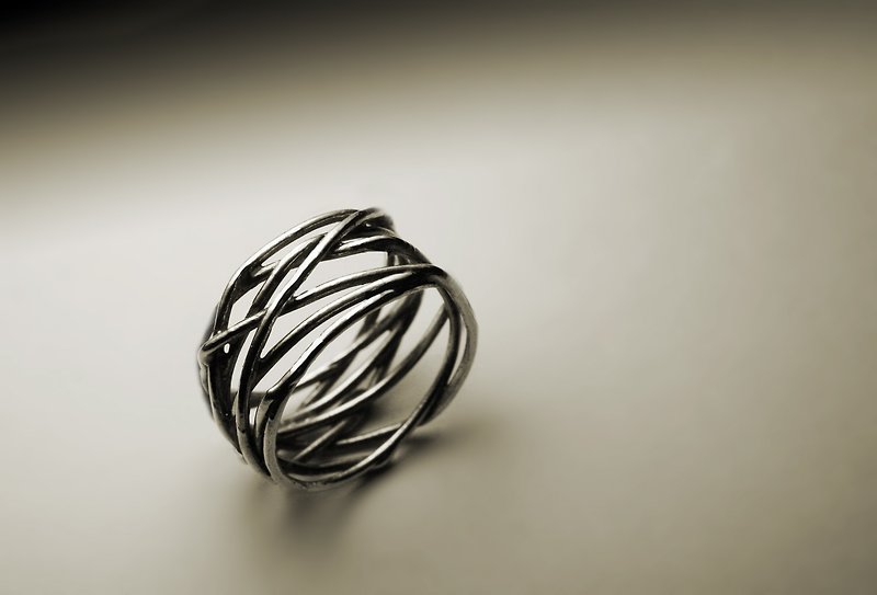โลหะ แหวนทั่วไป สีเงิน - Wide thin Silver wire ring