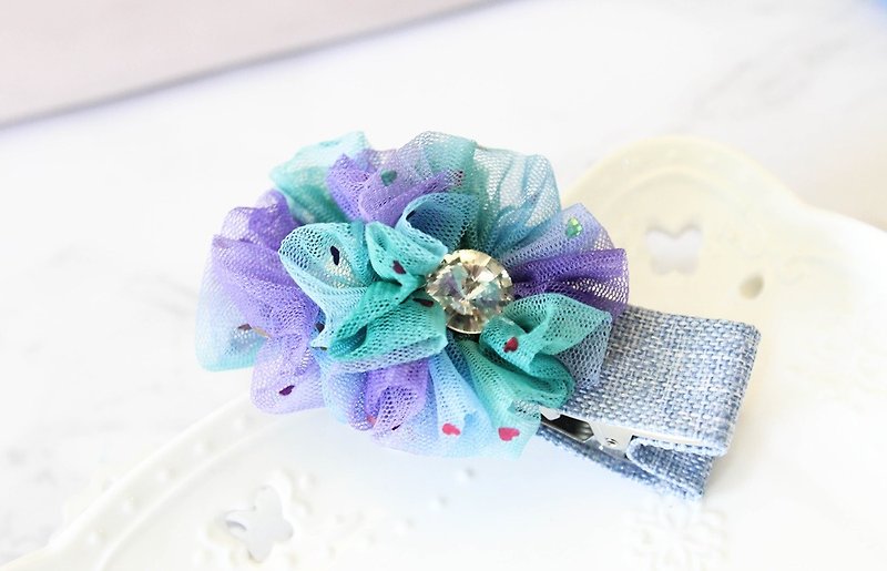 Dream purple blue yarn wave wave generous clip - Hair Accessories - Cotton & Hemp Blue