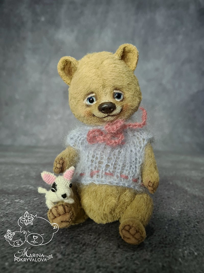 Teddy bear. Miniature bear. Collectible toy. Plush bear. Christmas gift. - Stuffed Dolls & Figurines - Other Materials Brown