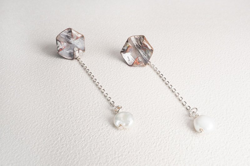 [Meteorite Series] Hexagonal Sterling Silver Earrings Silver Earrings - ต่างหู - เงินแท้ 