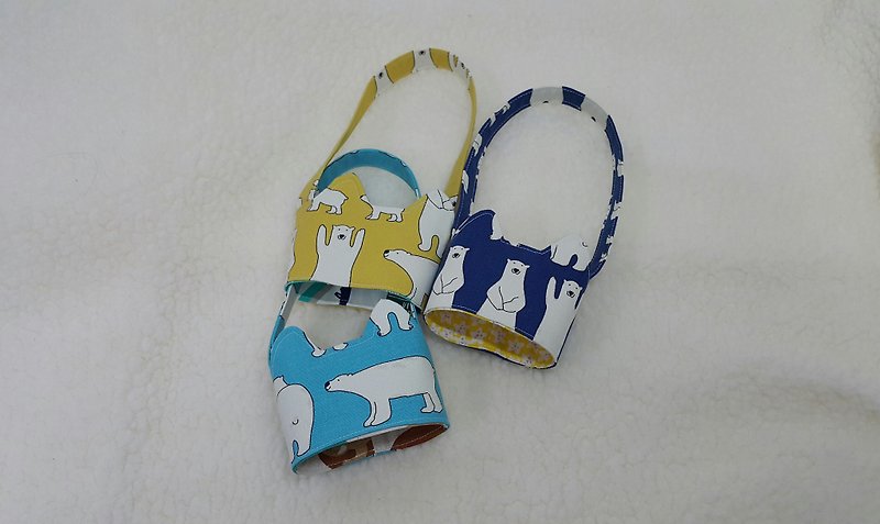 Hands Polar Bear / Tricolor cat ears with eco-friendly drink cup sleeve bag / double-sided available - ถุงใส่กระติกนำ้ - ผ้าฝ้าย/ผ้าลินิน หลากหลายสี