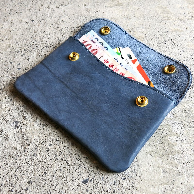 Blue single buckle bag, blue double buckle package passport, passbook or small items [LBT Pro] - กระเป๋าเครื่องสำอาง - หนังแท้ สีน้ำเงิน