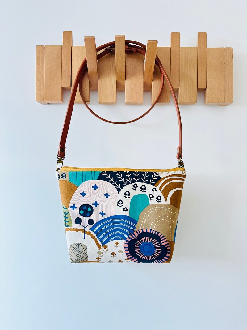 手工縫製 卡其和風山丘 托特側肩包斜背包 - 側背包/斜背包 - 棉．麻 咖啡色