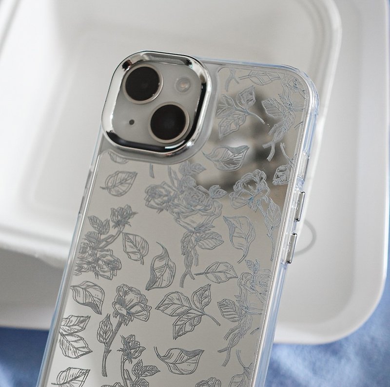 Tomhandss Steel Rose fog blue garden mirror phone case - Phone Cases - Other Materials 