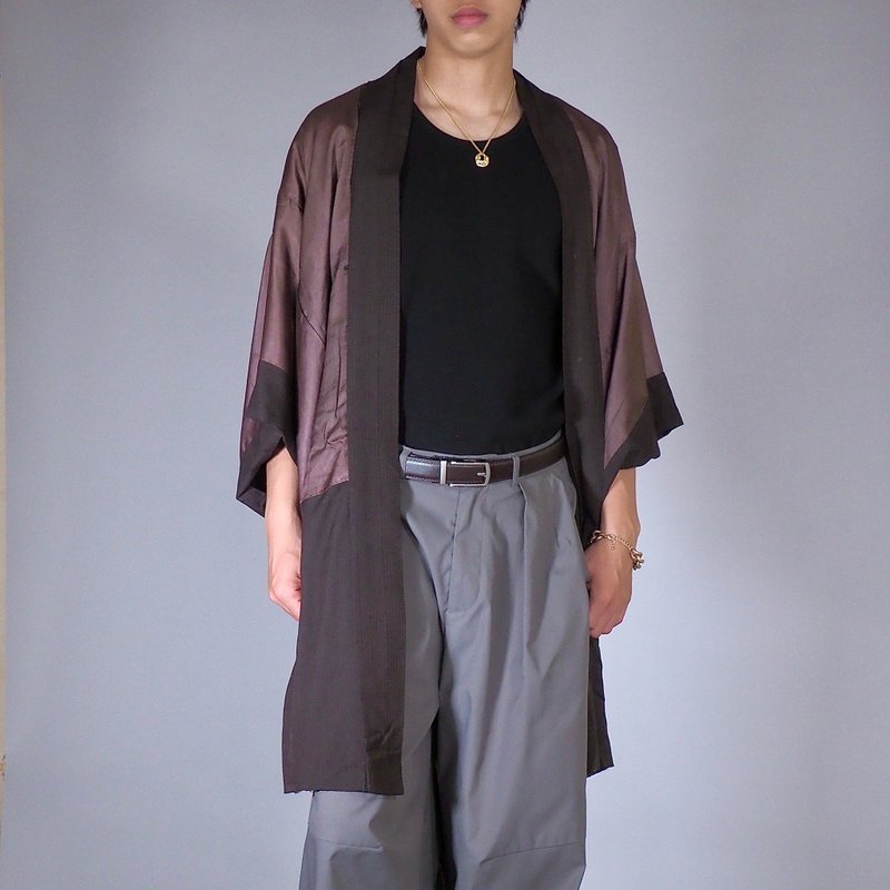 【日本製造】古董羽織男式、雙面、和服、外套、禮物 - 男夾克/外套 - 絲．絹 咖啡色
