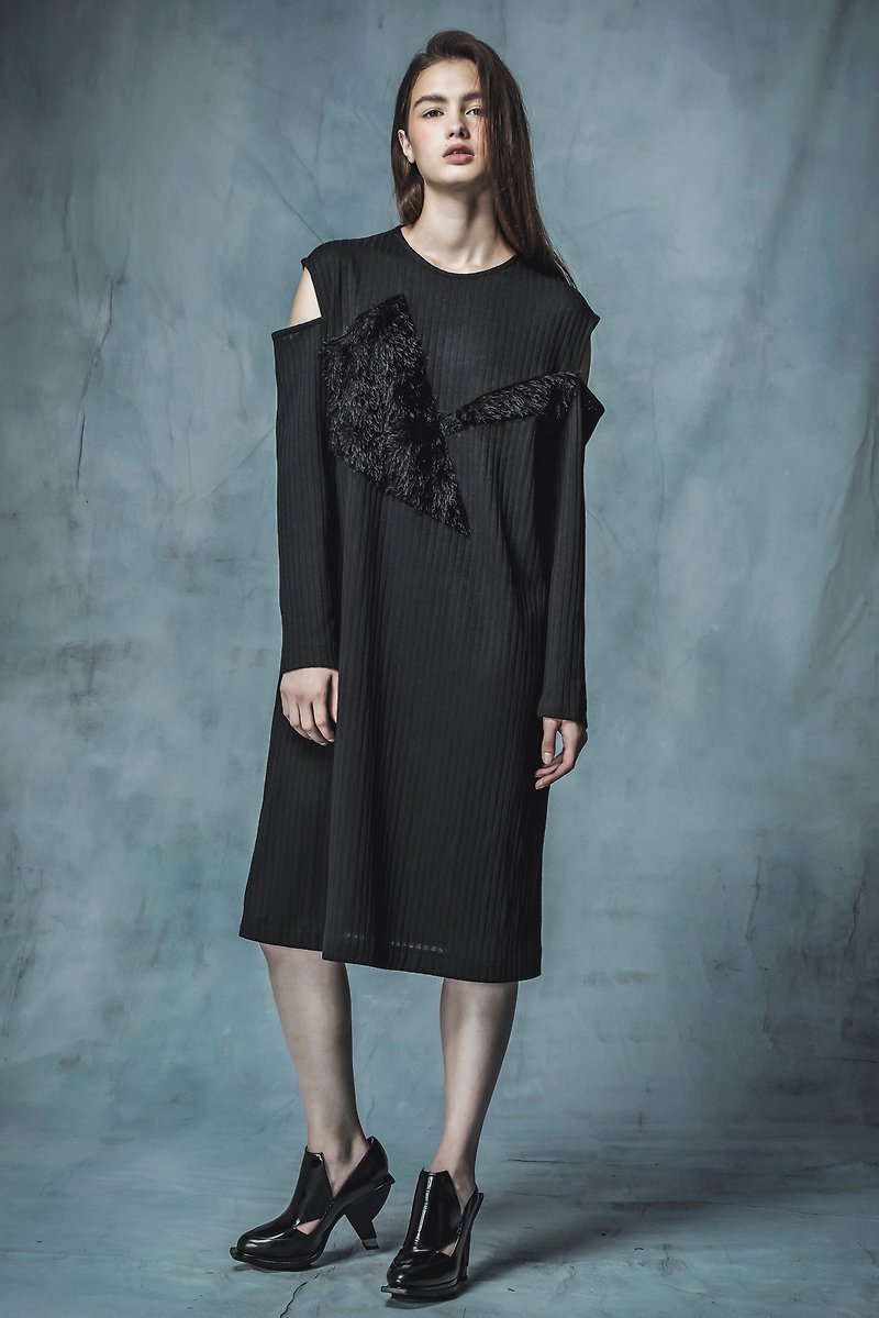 YUWEN black knit stitching cotton sleeveless dress - One Piece Dresses - Polyester Black