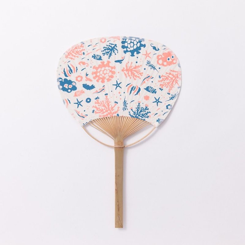 Mino handmade cloth fan / coral / elegant pink blue - พัด - ไม้ไผ่ 