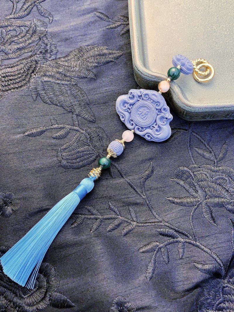 Oriental Core Rhythm | Lapis Lazuli Quiet Gemstone Energy Fragrance Brand | Dragon and Phoenix Blessings Safe Lock Multifunctional Necklace Pendant - Necklaces - Plants & Flowers 