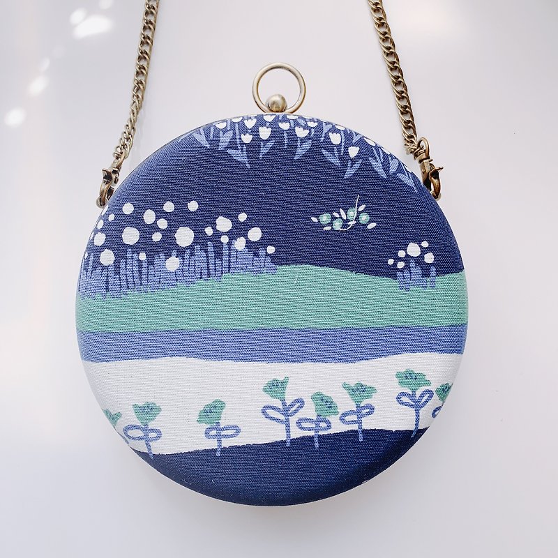Tulip small round bag-can be held in hand / cross-back dual-use - Clutch Bags - Cotton & Hemp Blue