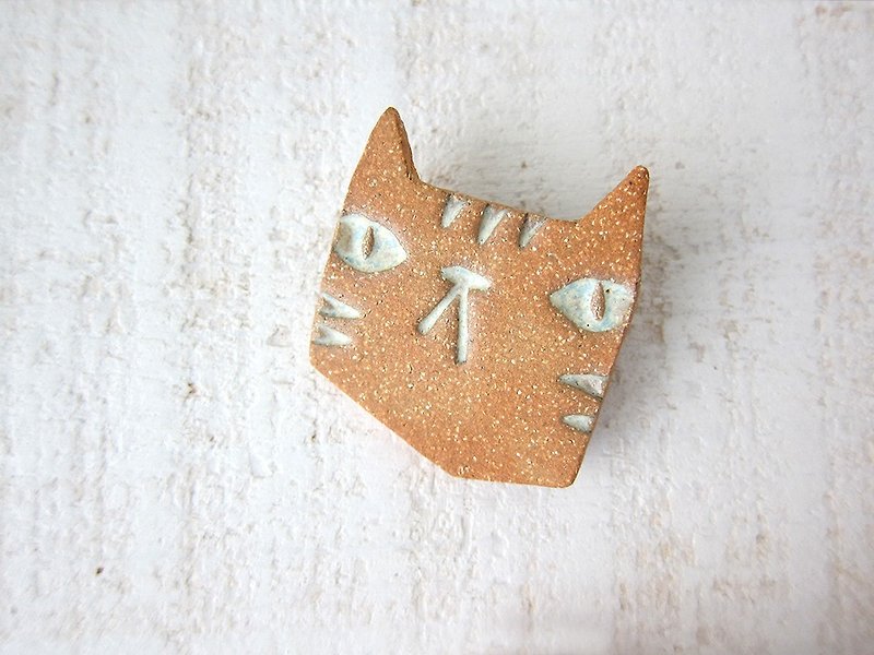 黄色の顔猫のジュエリー - タオピン - ブローチ - 陶器 オレンジ