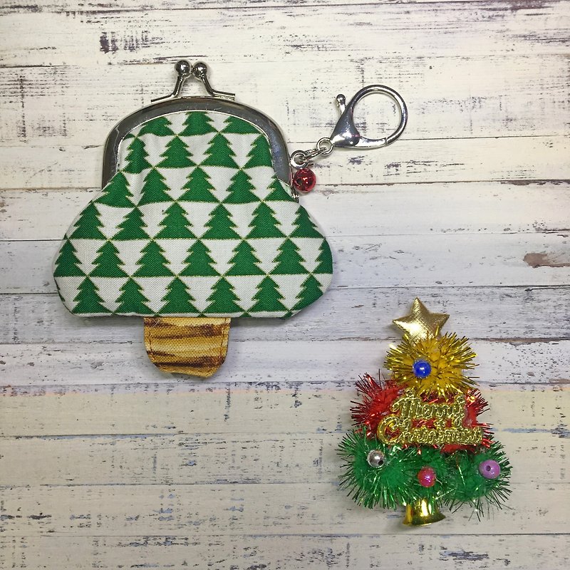 Tree tree Christmas tree gold coin purse - กระเป๋าใส่เหรียญ - ผ้าฝ้าย/ผ้าลินิน สีเขียว