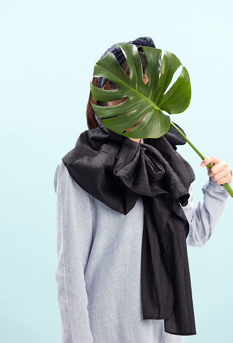 黑色長川  松蘿造型設計圍巾 - 絲巾 - 聚酯纖維 黑色