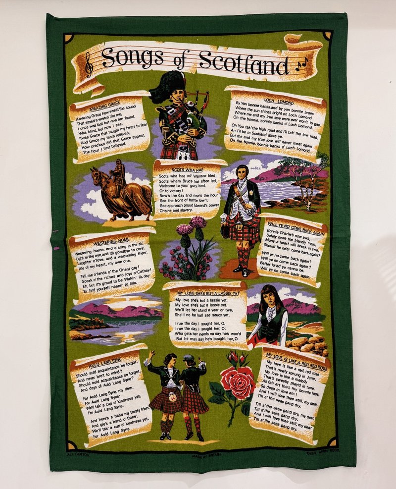 Songs of Scotland, American Early Vintage Cloth Tea Towel Collection - ม่านและป้ายประตู - ผ้าฝ้าย/ผ้าลินิน หลากหลายสี