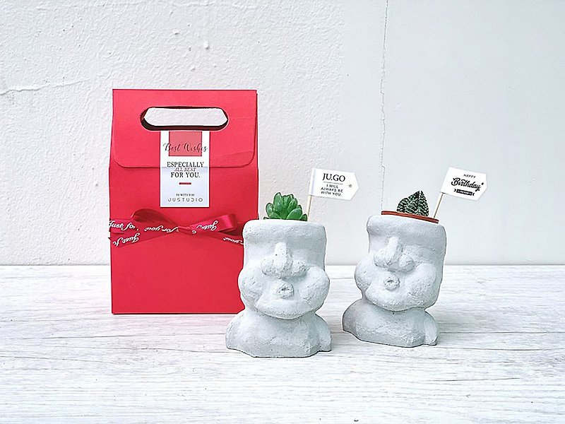 [24H shipping. The first choice for super cute Christmas gifts] Dudu Moai potted succulent potted plants - Plants - Cement Gray