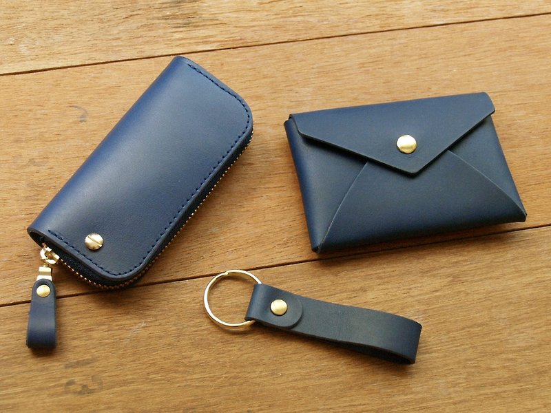 Value combination products ( Custom Name ) - Navy Blue - Keychains - Genuine Leather Blue