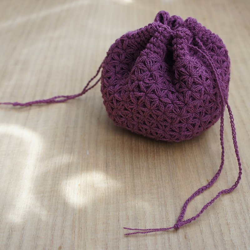 วัสดุอื่นๆ กระเป๋าเครื่องสำอาง สีม่วง - Ba-ba handmade  Crochet Drawstring mini-bag with string  No.KPR2