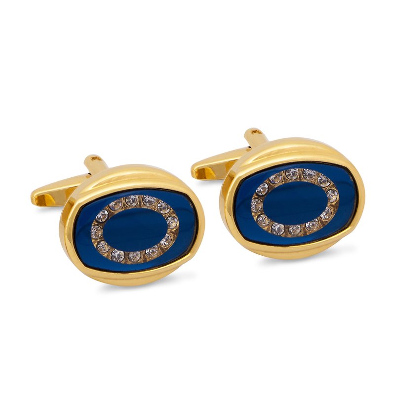 Gold Oval Crystal Cufflinks - Cuff Links - Other Metals Blue