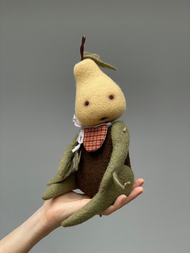 Needle felting wool sculpture pear - 公仔/玩偶 - 羊毛 黃色